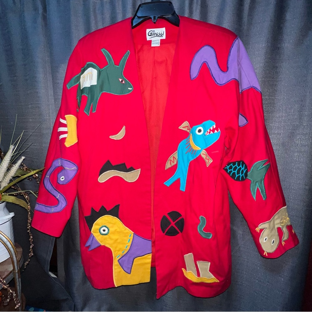 Girasol Mexican Vintage Women's Red Animal Print Blazer